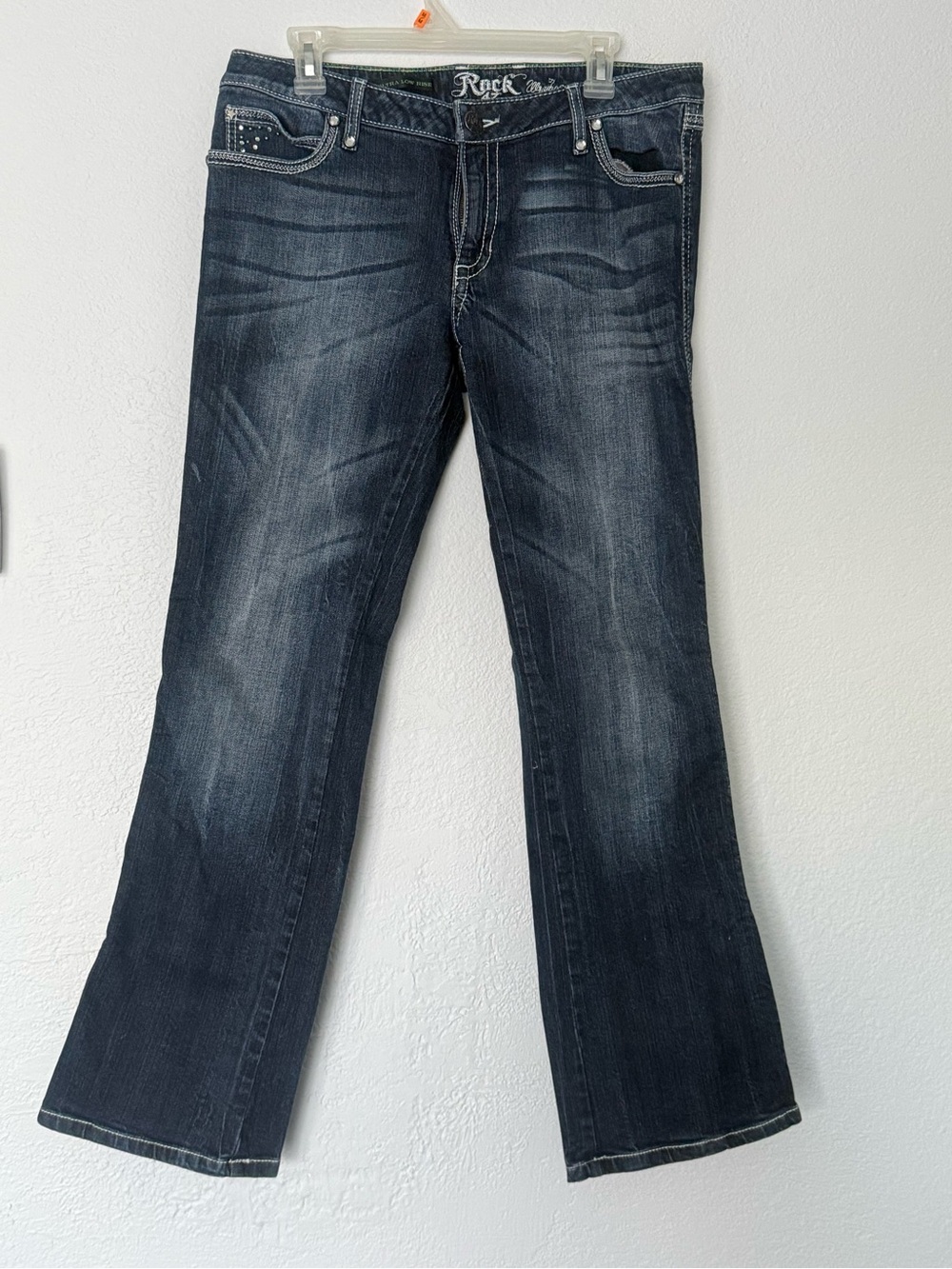 Rock 47 Wrangler Jeans Ultra Low Rise Bootcut Womens Size 11/12 x 32 Embroidered